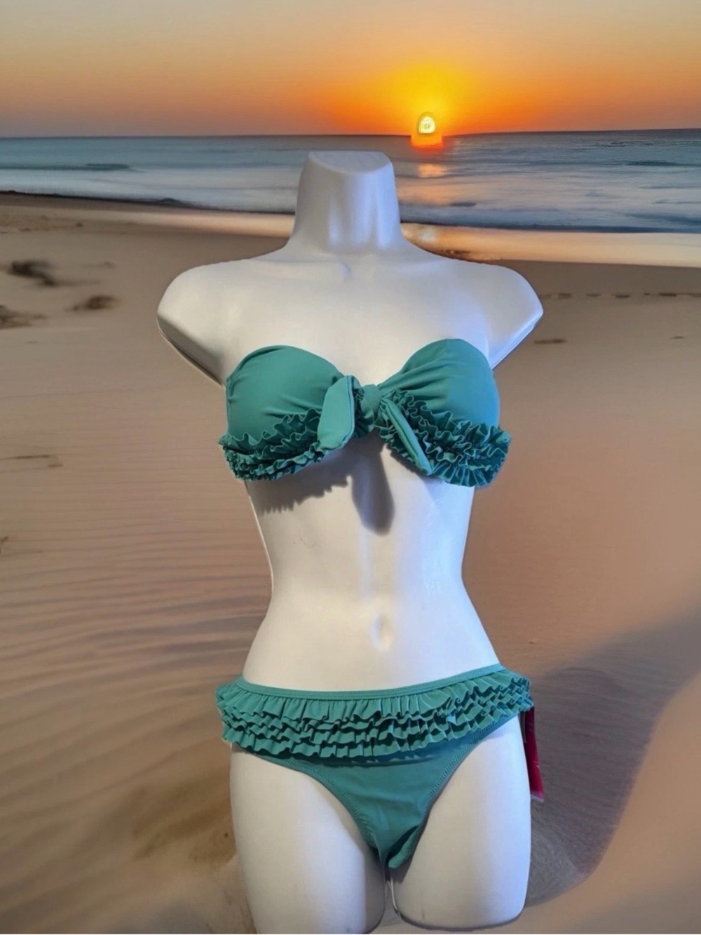 Women’s Capri Ruffled Bandeau Bikini Set in Teal Sz Medium #198